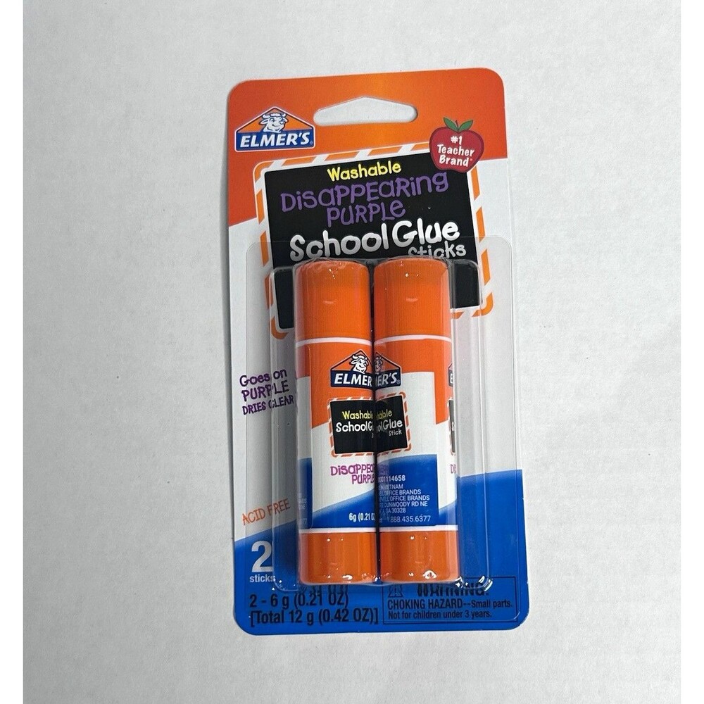 Elmer's Washable Disappearing Purple School Glue Sticks 2 Pack 6g E522 Brand New
